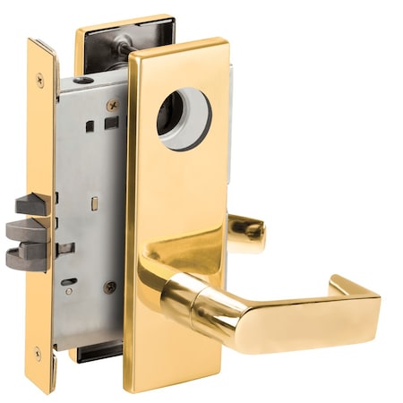 Schlage Grade 1 Storeroom Mortise Lock, Less Cylinder, 06 Lever, N Escutcheon, Bright Brass Finish L9080L 06N 605